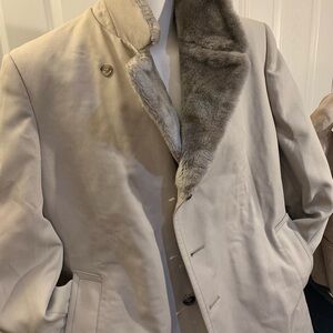 London Fog Beige Pea Coat with Faux Fur Collar
